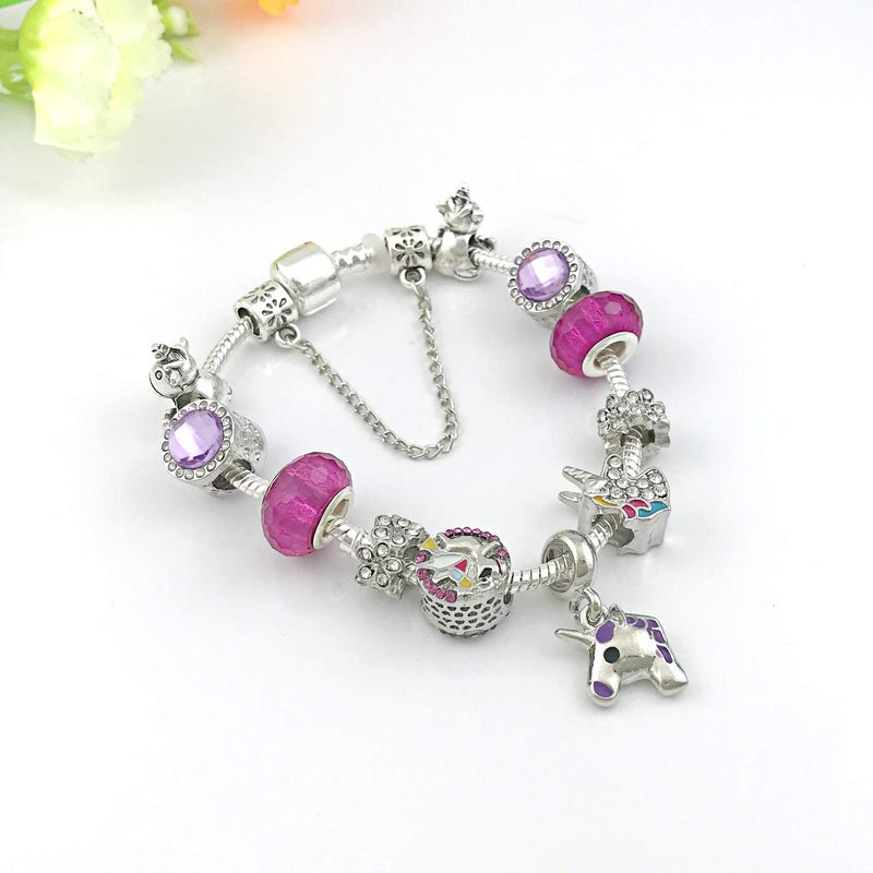 MUERDOU Mother Charms Bracelet for Women Murano Glass Beads Butterfly Flower Charms Amethyst Bracelets (Unicorn charm bracelet) - Image 4